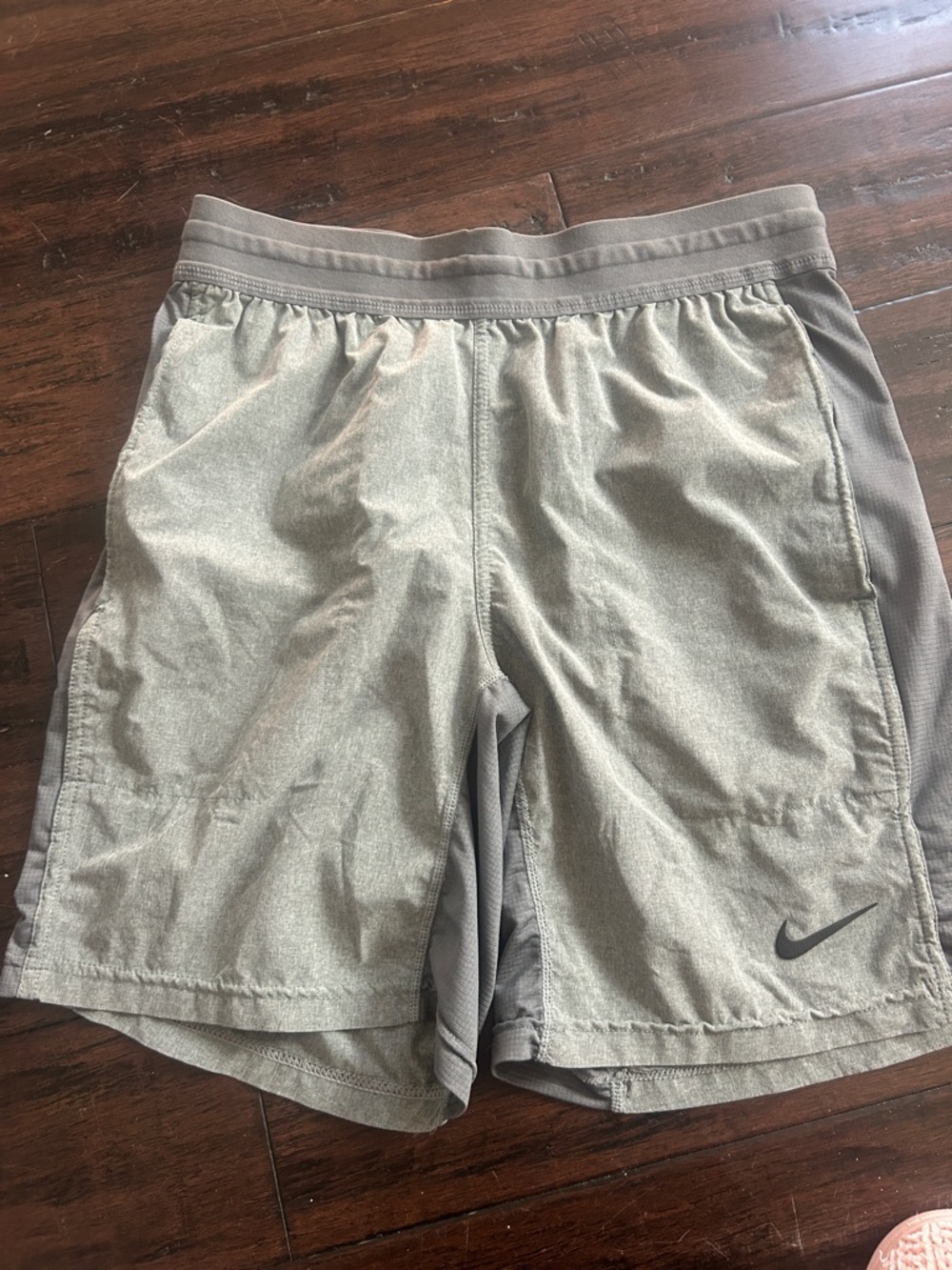 Nike Mens Dry Fit Light Gray Athletic Shorts with Swoosh